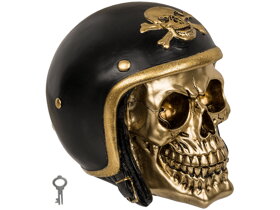 Skarbonka złota czaszka z kaskiem motocyklowym